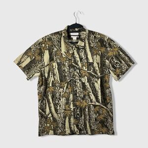 C.C. Filson Co Tree Camouflage Button Front Shirt Mens M Leaf Camp Outdoor
